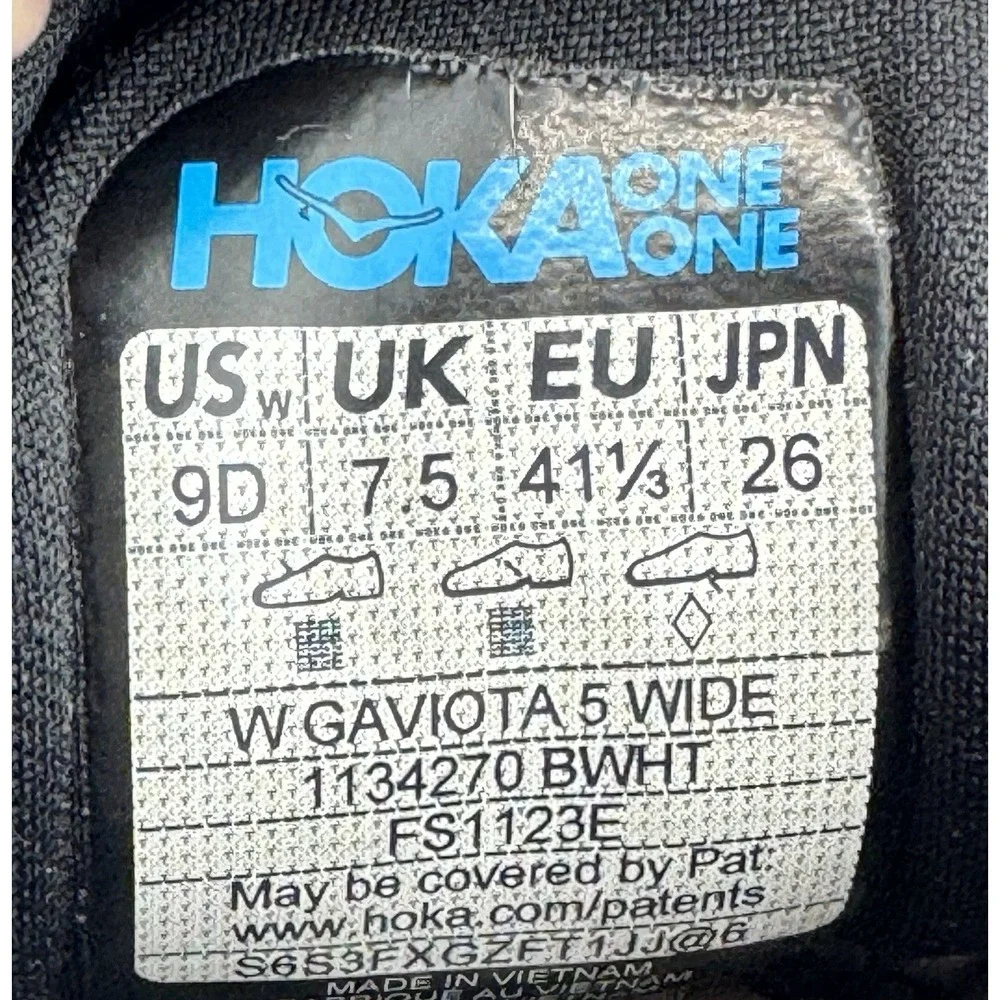 Hoka One One Sneakers Womens 9 D Wide Gaviota 5 1134270 BWHT Black Running Shoes